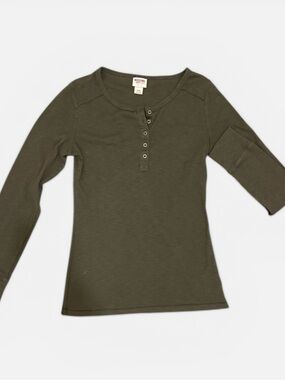 Mossimo Olive Green Ribbed Henley Baby Tee Long Sleeve Top Womens Medium